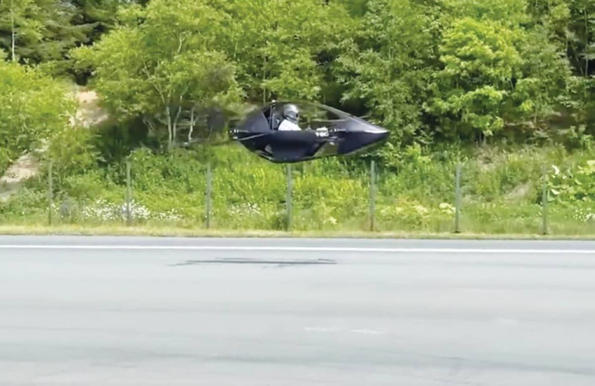 A flying taxi unmanned aerial vehicle during its first test flight at the Puschisty base on Sakhalin Island, Russia.