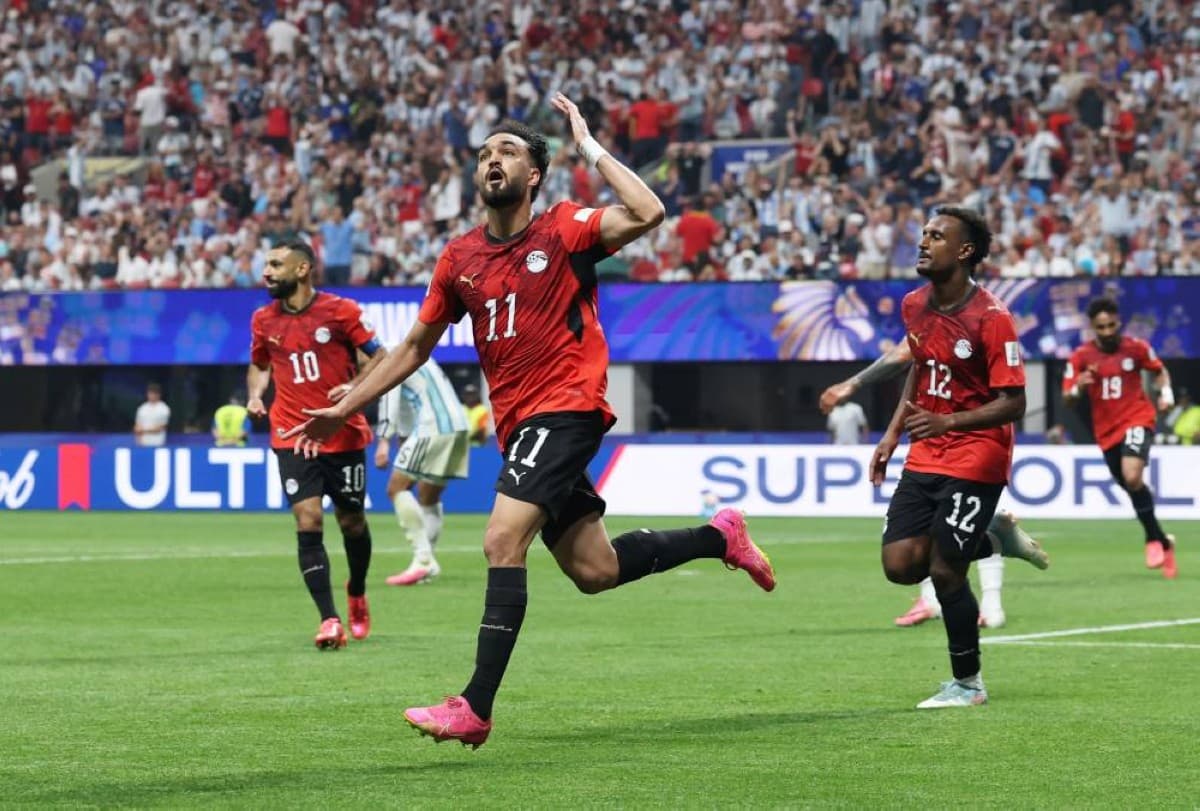 Egypt national football team players on the pitch following their 3-2 defeat to Argentina in the 2026 FIFA World Cup round of 16.