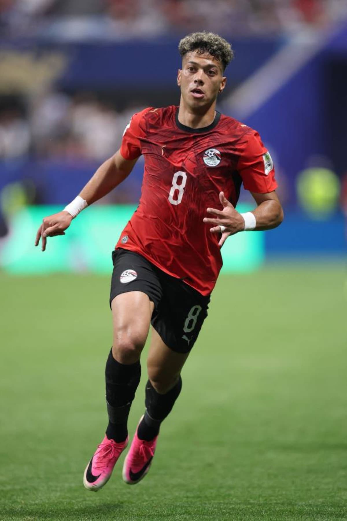 Egypt player Imam Ashour speaking to reporters after Egypt's 3-2 World Cup defeat to Argentina.