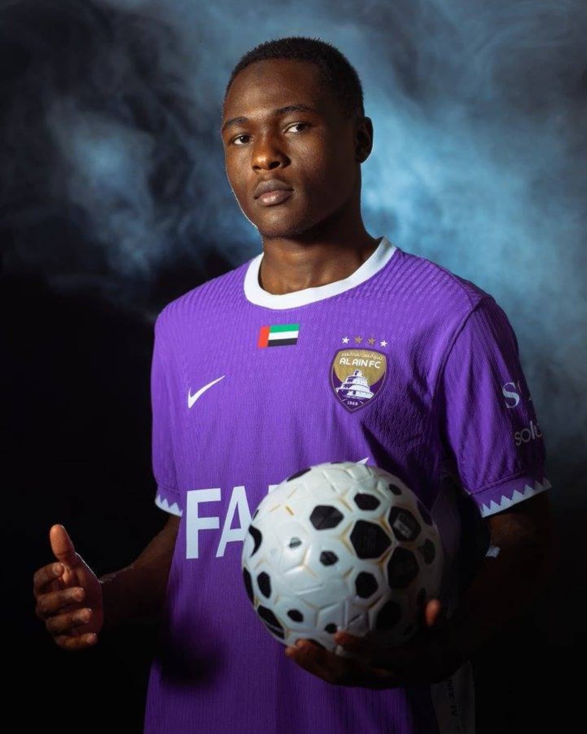 Cameroonian striker Baba Bilo Illo pictured following his official signing with Al Ain Club.