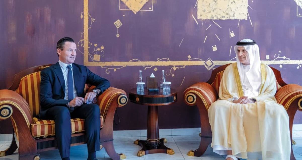 Sheikh Saud bin Saqr Al Qasimi receiving Belgian Ambassador Anton Delcourt at his palace in Saqr bin Mohammed City on the occasion of the conclusion of the ambassador's tenure.