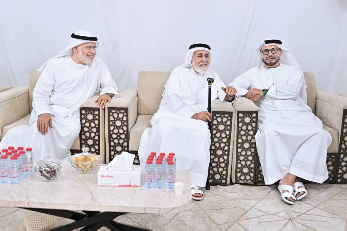 Officials gathering at a condolence reception in Dubai to pay their respects following the death of Sheikh Abdulrahman Al Shafi'i Al Madani.