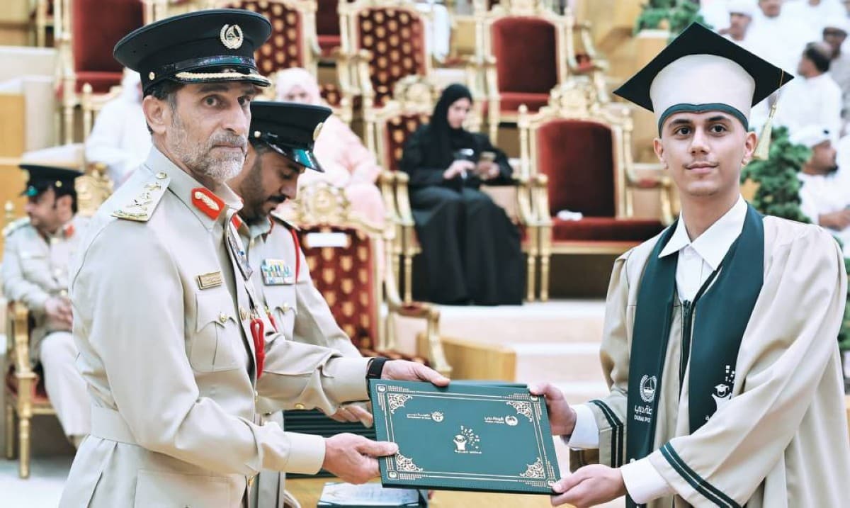 Lieutenant General Abdullah Khalifa Al Marri presides over the graduation ceremony of the fourth cohort of Himaya Schools students at Dubai Police Academy.
