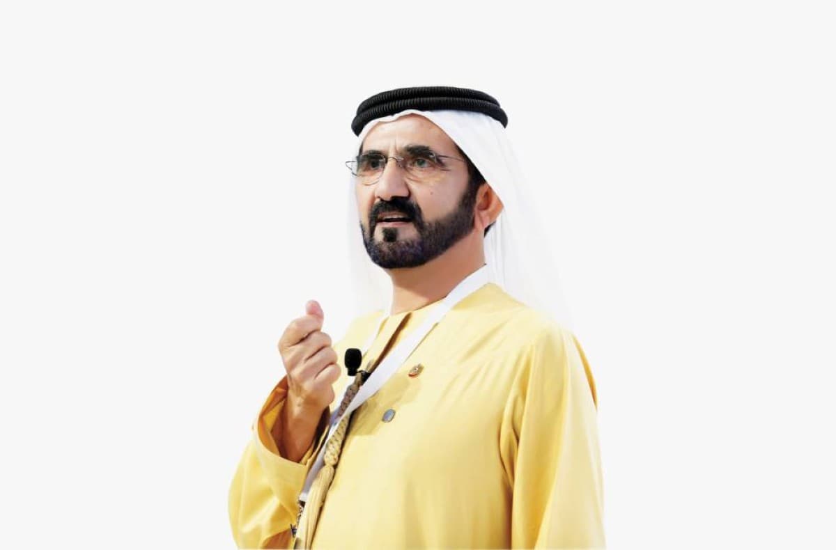 Sheikh Mohammed bin Rashid Al Maktoum congratulates UAE Arab Reading Challenge champion Dana Adel Al Zaroni at a ceremony held at the Dubai Exhibition Centre in Expo City Dubai.