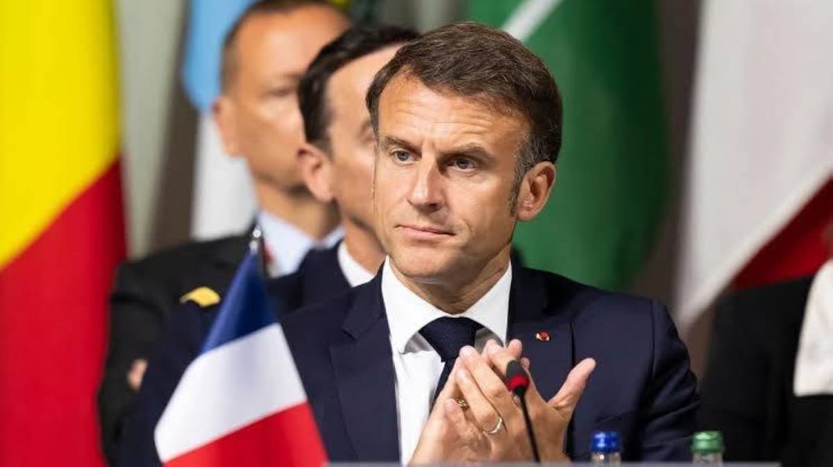 Emmanuel Macron reacts after France's 2–0 quarter-final victory over Morocco at the 2026 FIFA World Cup.