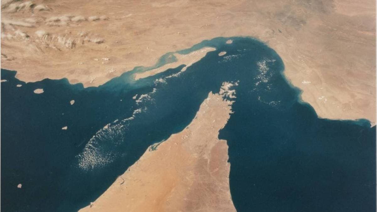 A view of the Strait of Hormuz, the strategic waterway that connects the Persian Gulf to the Arabian Sea.