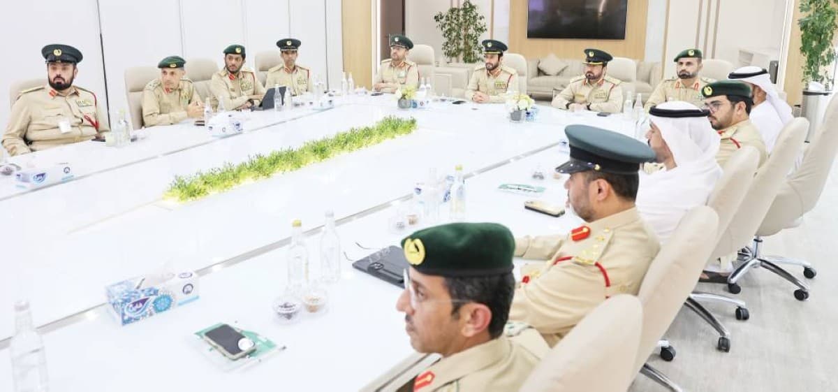 Major General Dr. Ahmed Zaal bin Krishan Al Muhairi chairing the third Financial Sustainability Council meeting at Dubai Police headquarters.