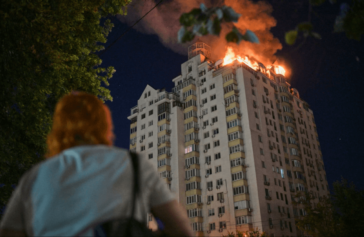 Smoke rising over Kyiv following a Russian missile strike on the Ukrainian capital.
