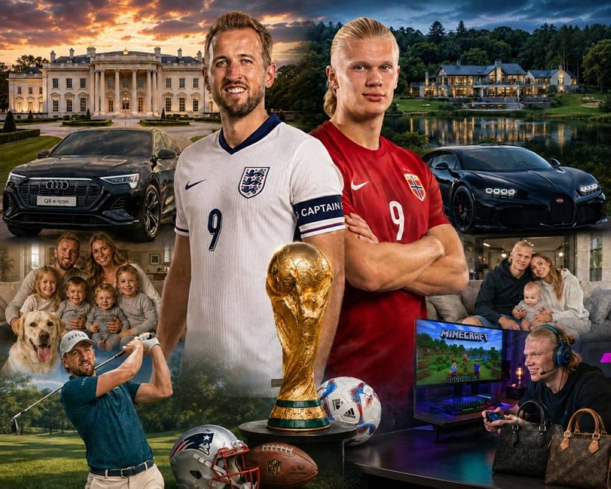 Harry Kane and Erling Haaland pictured as rival strikers ahead of their World Cup quarter-final meeting.