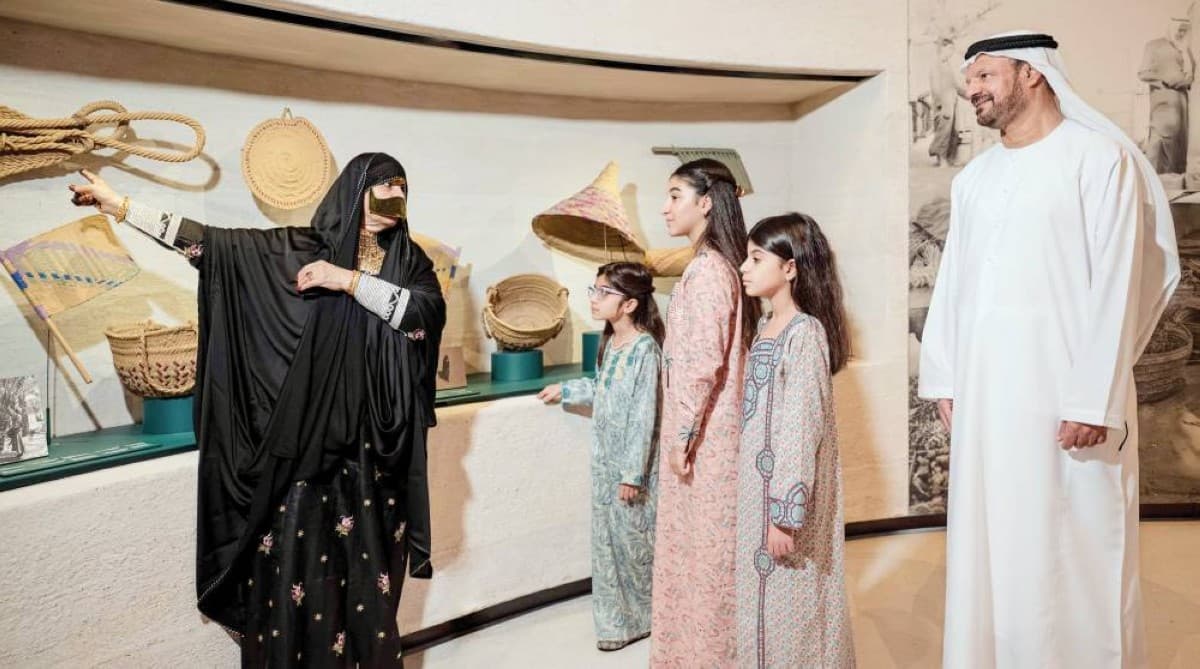An interior view of Zayed National Museum showcasing Emirati cultural artefacts and heritage displays as part of the 2026 summer programme.