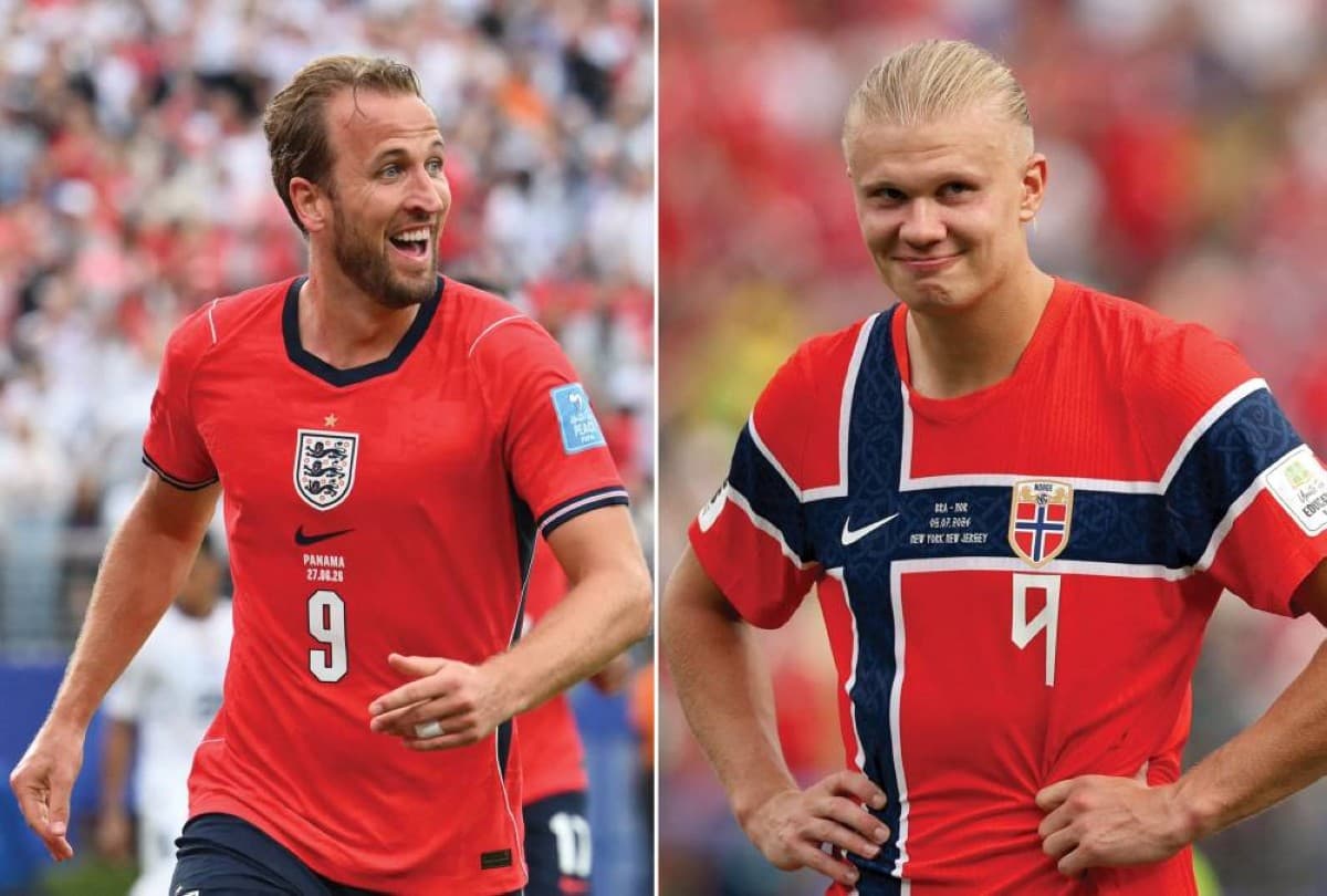 Norwegian Air and British Airways logos juxtaposed against a football backdrop, illustrating the social media challenge between the two airlines ahead of the Norway versus England World Cup qualifier.
