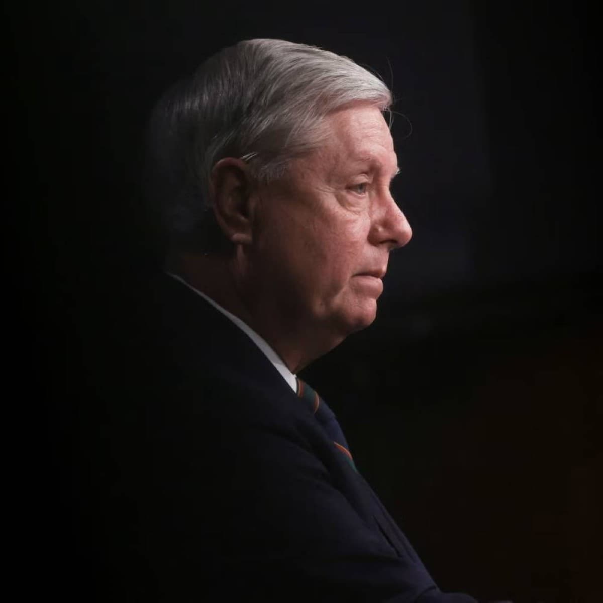 Senator Lindsey Graham speaking at a public event, representing one of the most influential Republican figures in the US Senate for over two decades.