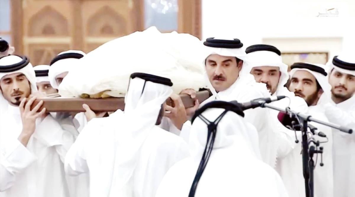 The funeral procession of former Qatari Emir Sheikh Hamad bin Khalifa Al Thani in Doha, Qatar.