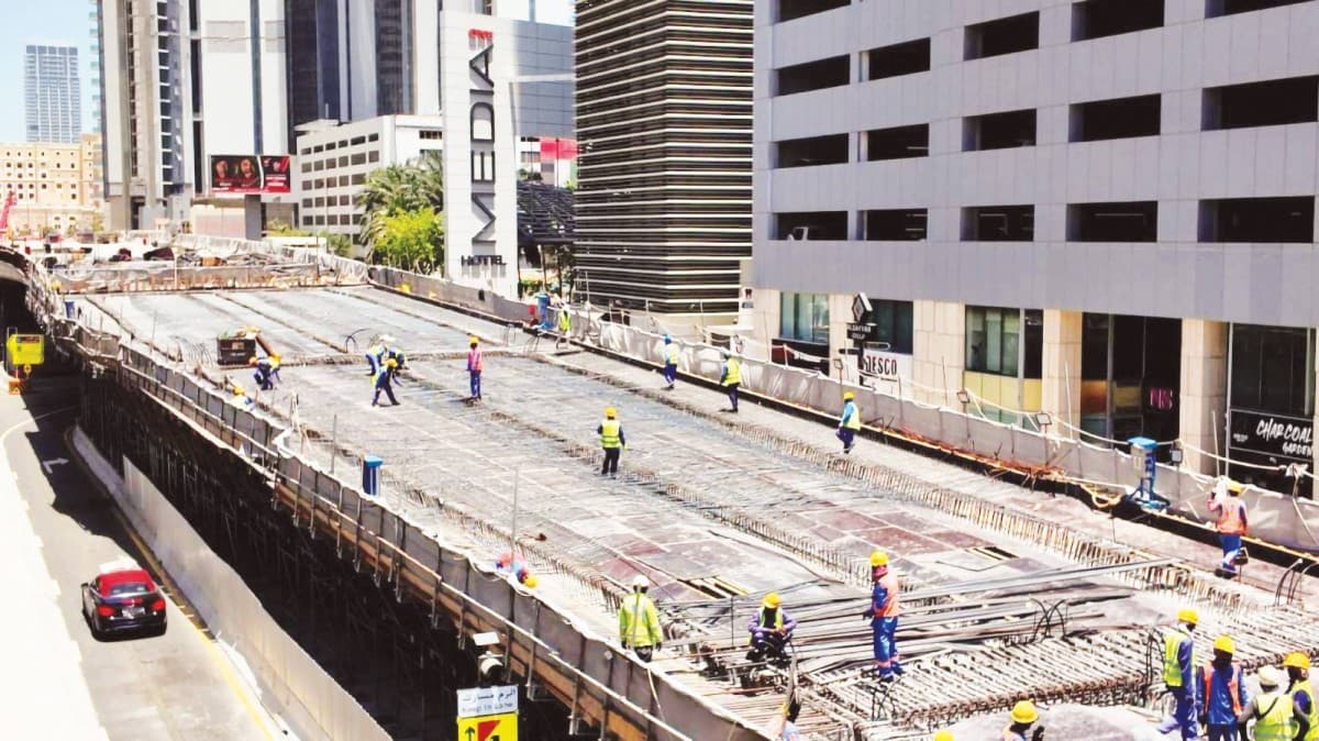 Road construction and development works underway at a major Dubai intersection as part of the RTA's July infrastructure improvement programme.
