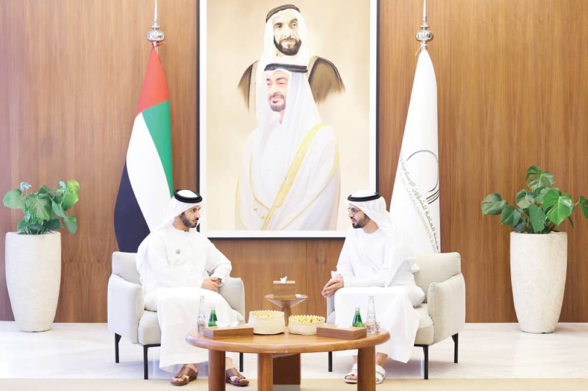 Sheikh Zayed bin Hamad Al Nahyan meeting officials at the headquarters of the General Authority of Islamic Affairs, Endowments and Zakat in Abu Dhabi.
