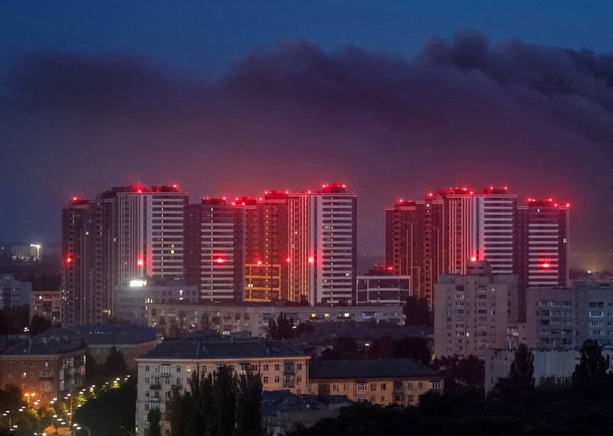 Smoke rises over Kyiv following a Russian ballistic missile strike on the Ukrainian capital.