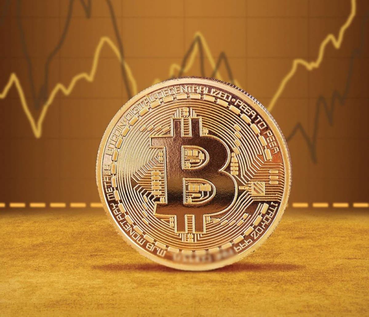 A digital display showing cryptocurrency price movements, with Bitcoin, Ethereum, and Solana among the currencies recording gains.