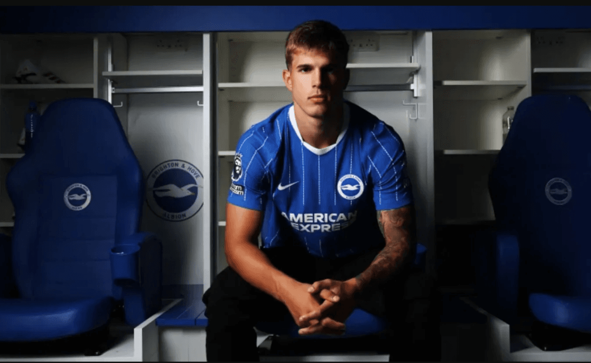 Croatian international defender Luka Vušković pictured after completing his club-record move from Tottenham to Brighton.