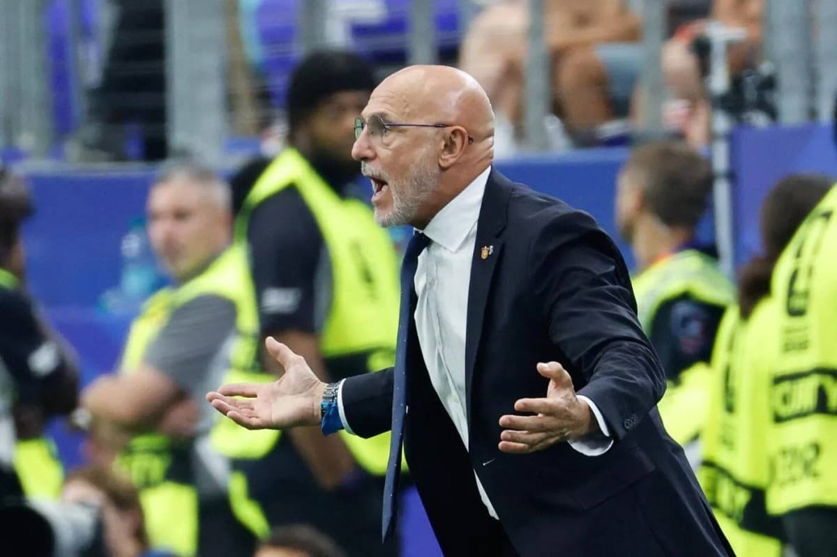 Spain head coach Luis de la Fuente celebrates after his side's 2-0 victory over France in the 2026 World Cup semi-final.