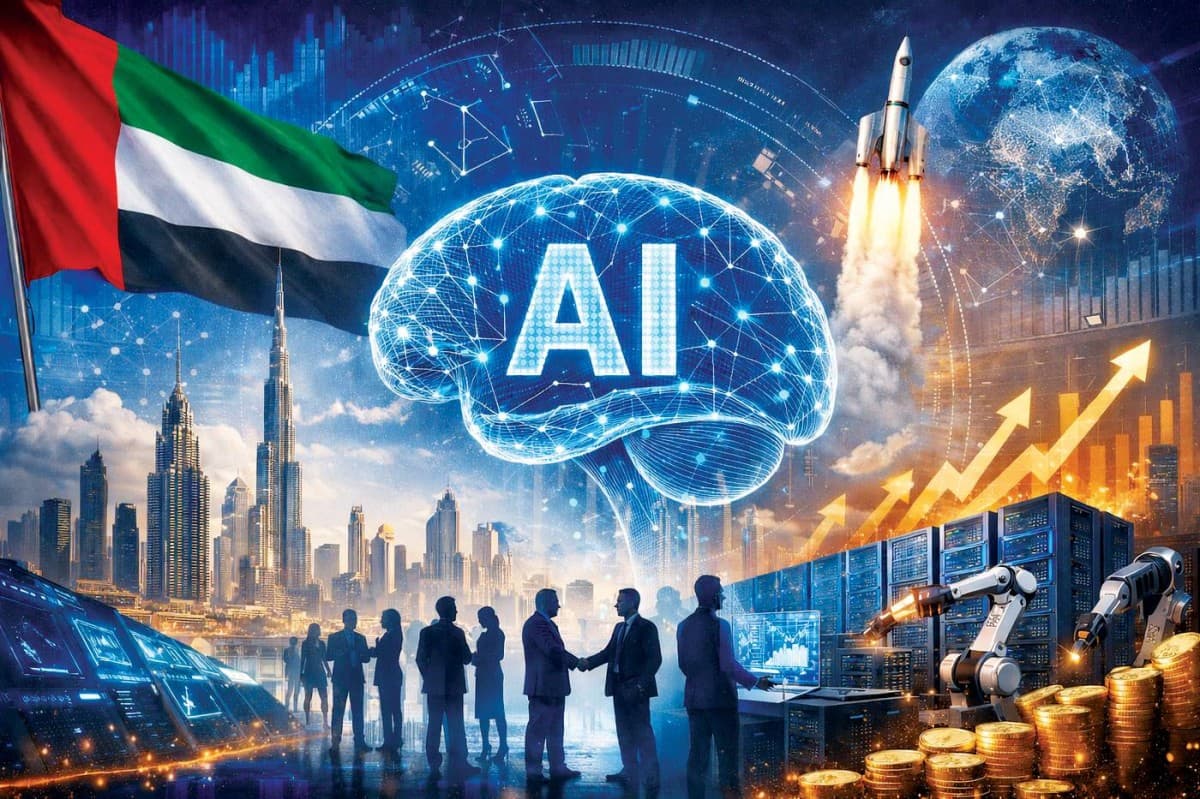 A visual representation of artificial intelligence technology in the context of the UAE's digital government services.