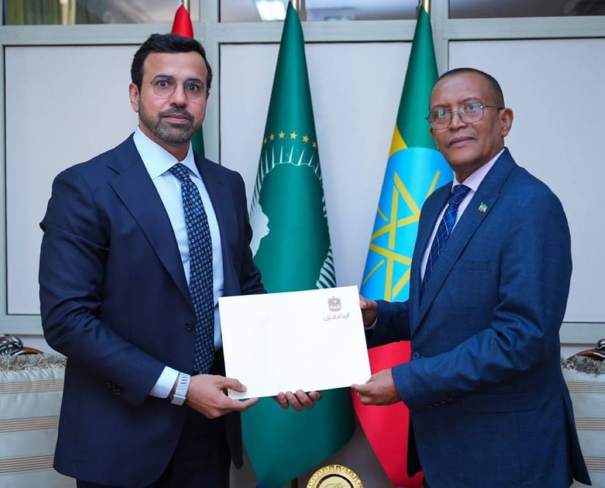 UAE Ambassador Abdullah Hassan Al Shamsi presenting copies of his credentials at the Ethiopian Ministry of Foreign Affairs headquarters in Addis Ababa.