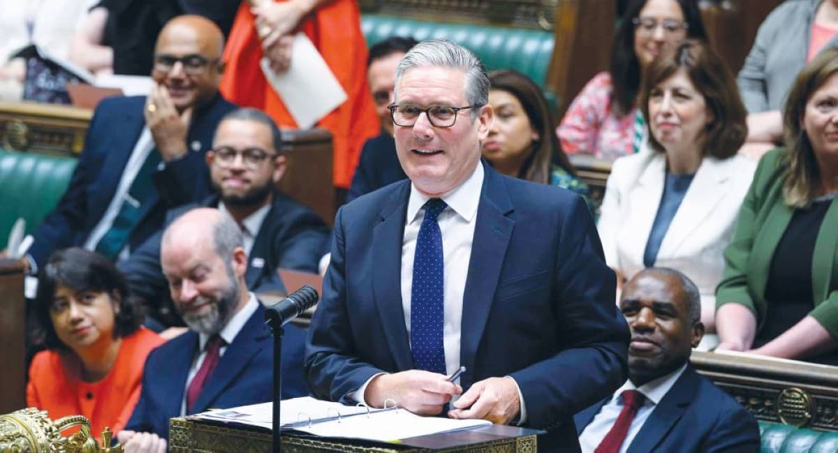 British Prime Minister Keir Starmer addressing the House of Commons during his final Prime Minister's Questions session.