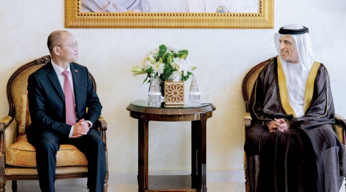Sheikh Saud bin Saqr Al Qasimi, Ruler of Ras Al Khaimah, meeting with Chinese Ambassador Zeng Jixin at his palace in Saqr bin Mohammed City.