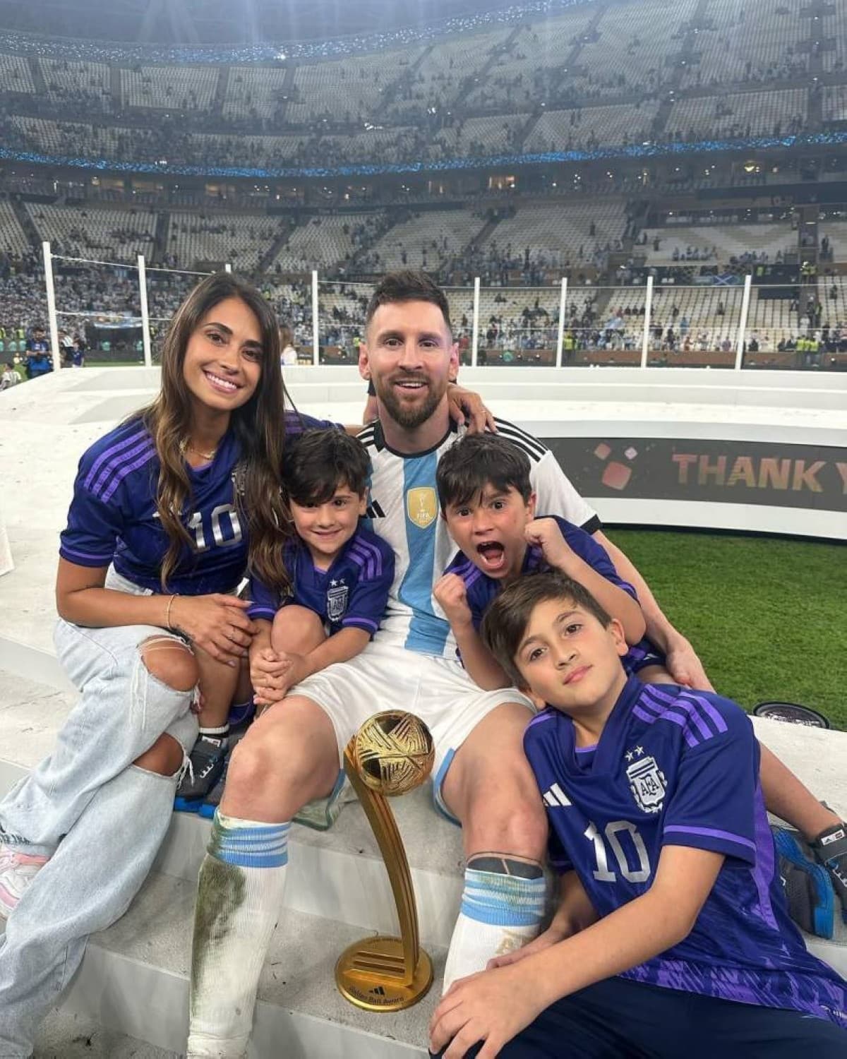 Antonela Roccuzzo, wife of Lionel Messi, visibly emotional in the stands during Argentina's semi-final match against England at the 2026 World Cup.
