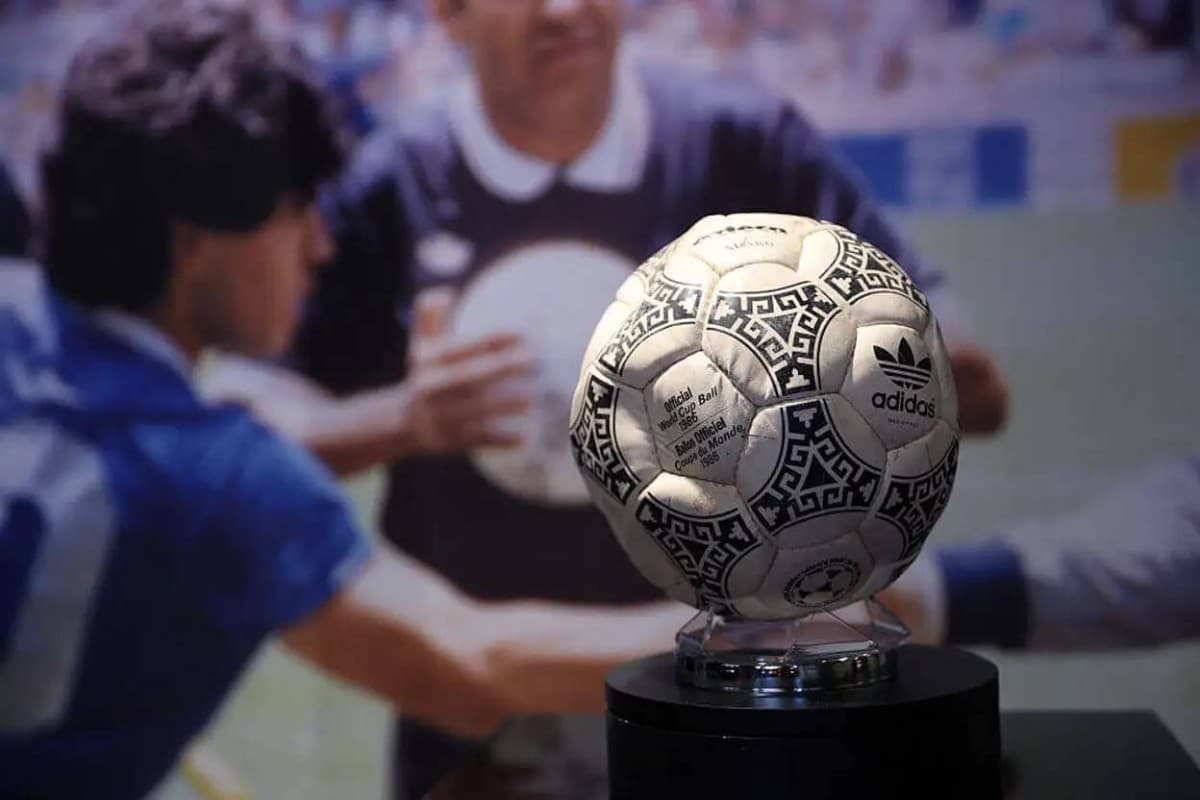 The football used by Diego Maradona to score the 'Hand of God' and 'Goal of the Century' goals against England at the 1986 World Cup, now set for auction with an estimated value of $10 million.