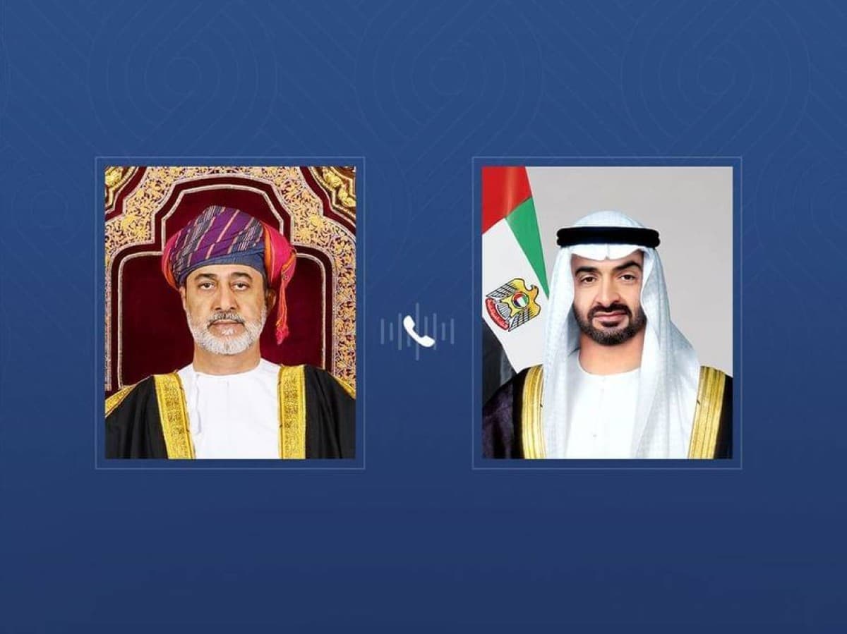 Sheikh Mohamed bin Zayed Al Nahyan speaking on a phone call with Sultan Haitham bin Tariq of Oman.