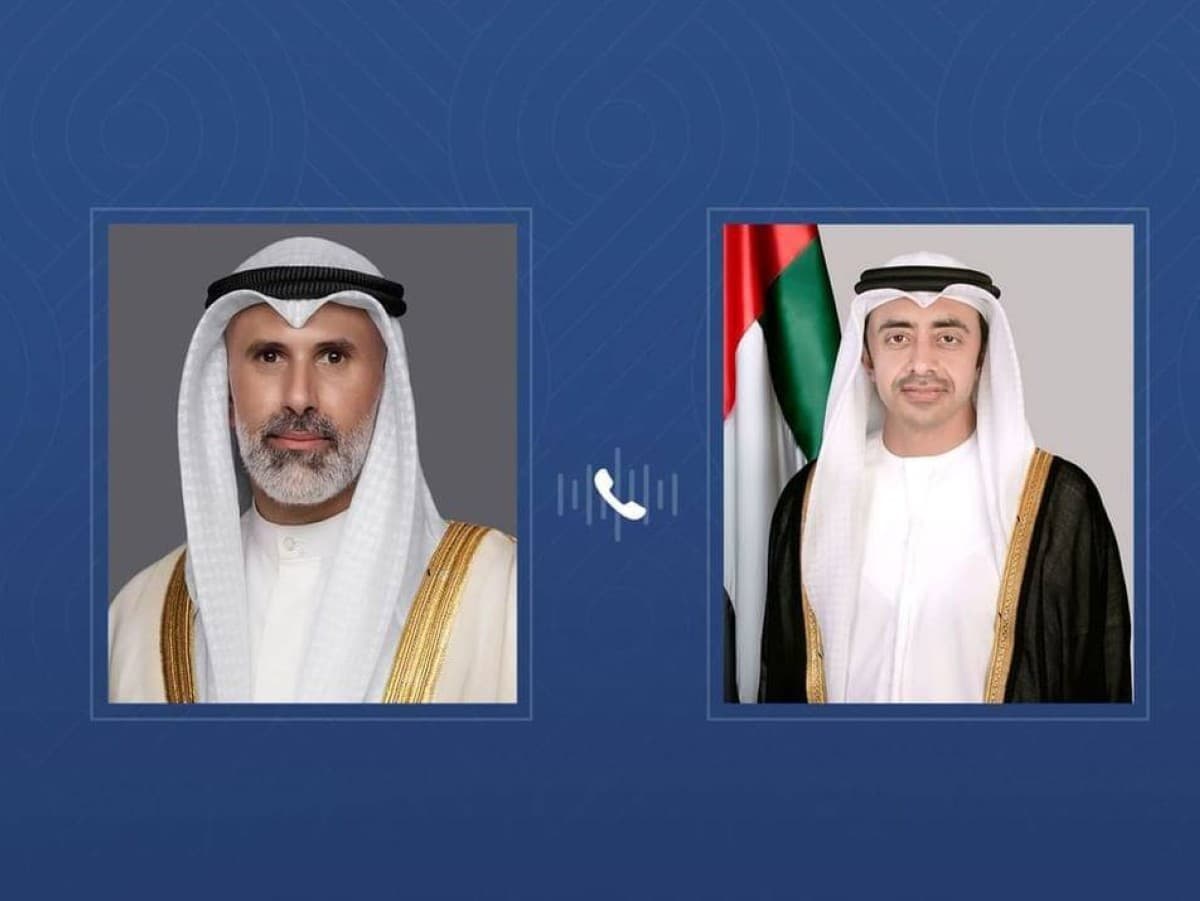 Sheikh Abdullah bin Zayed Al Nahyan speaking on a phone call with his Kuwaiti counterpart.
