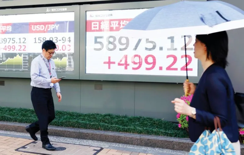 European stock market board displaying rising index levels amid optimism over a Middle East ceasefire deal.