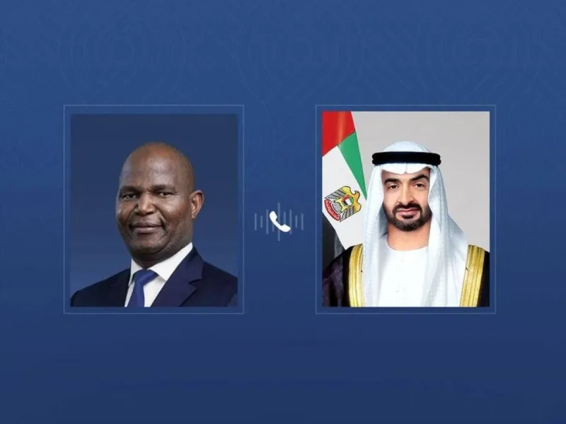 Sheikh Mohamed bin Zayed Al Nahyan speaking on a phone call with Mozambican President Daniel Chapo to discuss bilateral cooperation.