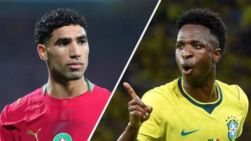 Brazil and Morocco players prepare to face off at MetLife Stadium in New York during the 2026 FIFA World Cup Group 3 match.