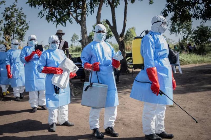 Health workers in protective equipment respond to an Ebola outbreak in the Democratic Republic of Congo.