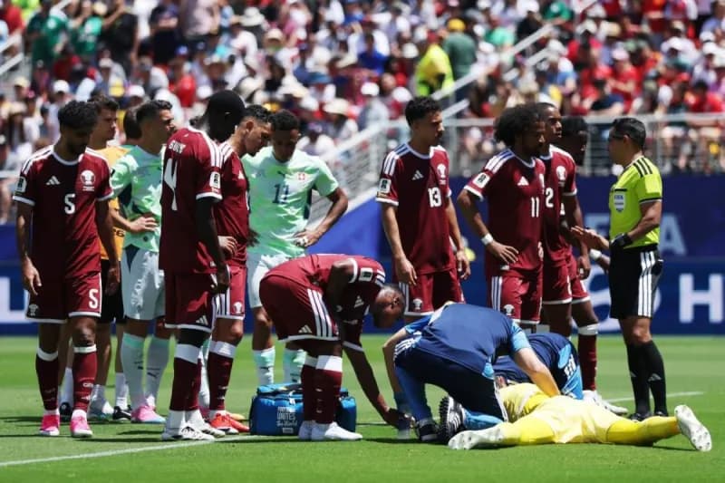 Swiss forward Breel Embolo steps up to convert the first penalty kick of the 2026 World Cup against Qatar.