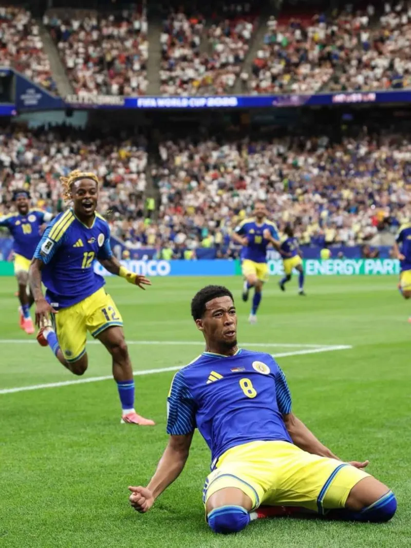 Livano Komenencia celebrates after scoring Curaçao's historic first World Cup goal against Germany at the 2026 World Cup.
