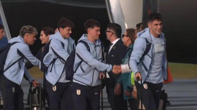 Uruguay's football squad at their Mayakoba training base in Mexico ahead of their 2026 FIFA World Cup Group H opener against Saudi Arabia in Miami.