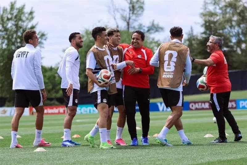 Egypt national football team players during preparations ahead of their 2026 World Cup Group 7 match against Belgium.