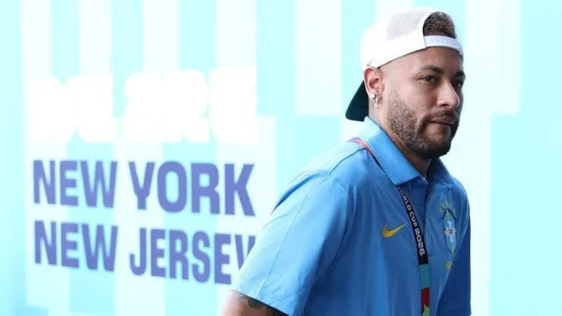 Brazilian star Neymar on the touchline at MetLife Stadium during Brazil's opening World Cup match against Morocco.