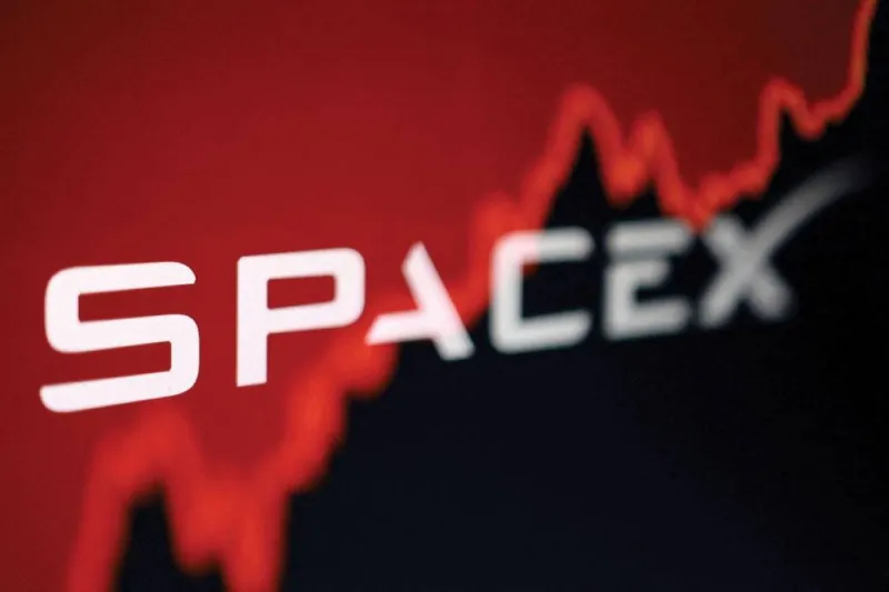 SpaceX shares displayed on a trading screen as the company's market capitalisation surpasses Amazon amid a sharp rally following its recent stock market listing.