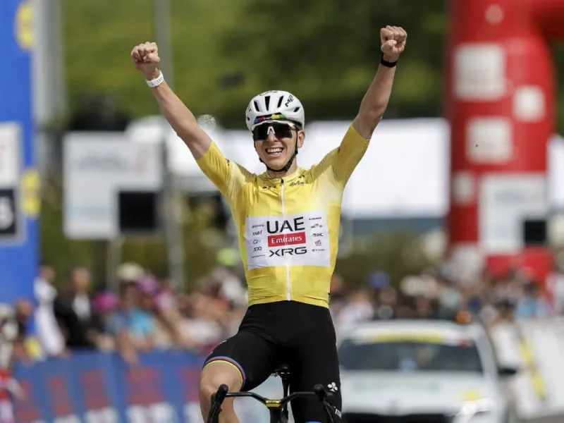 UAE Team Emirates – XRG cyclists competing in a professional road race.
