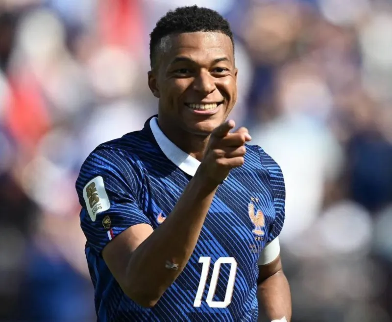 Kylian Mbappé celebrating a goal for France during their opening World Cup match against Senegal.