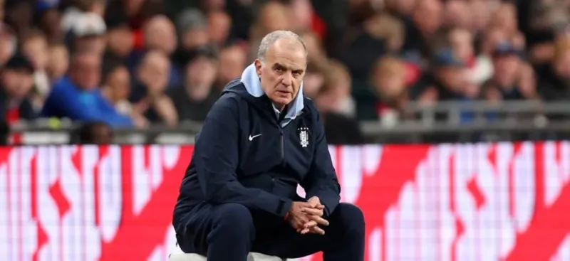 Uruguay national team coach Marcelo Bielsa addresses reporters at a World Cup press conference.