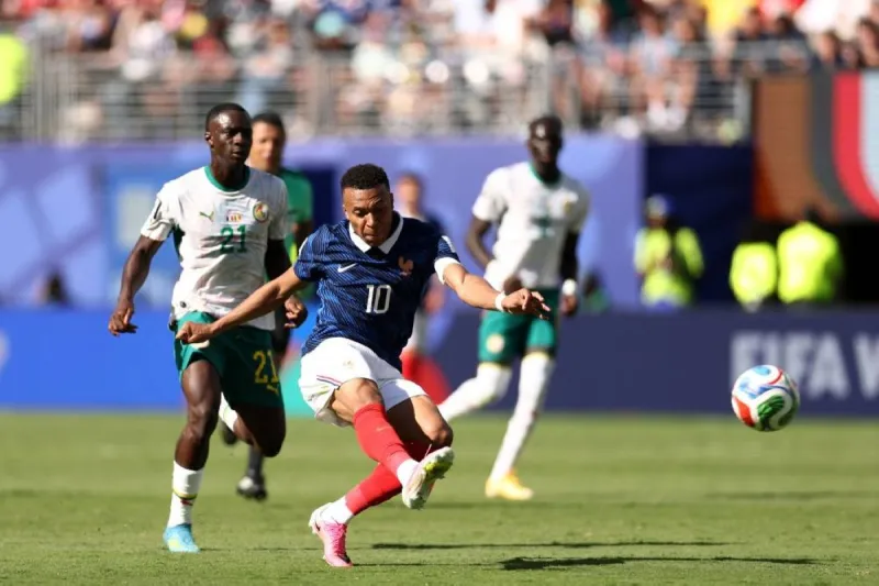 Kylian Mbappé celebrates after scoring for France against Senegal at the 2026 World Cup.