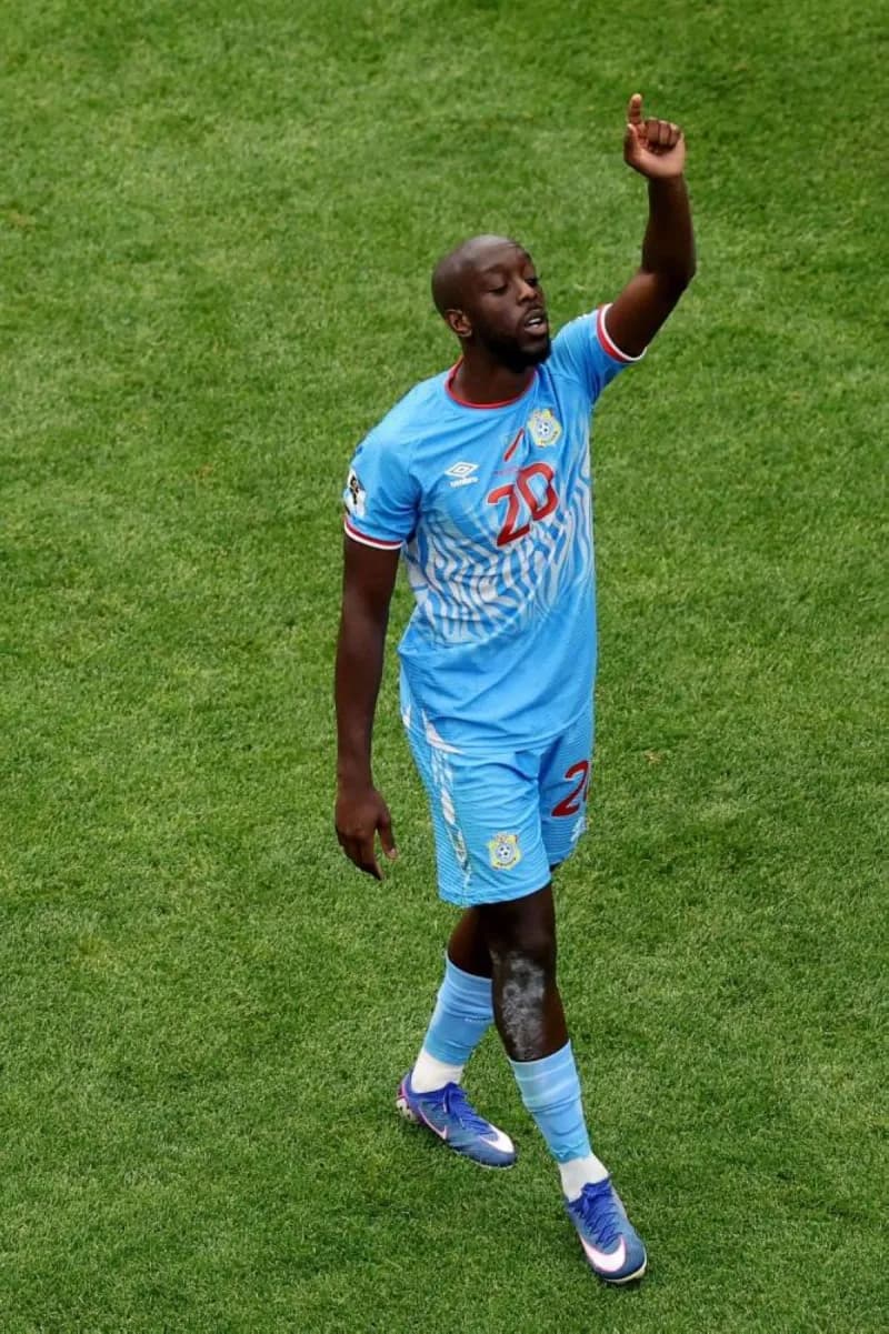 Yoane Wissa celebrates after scoring the Democratic Republic of Congo's first-ever World Cup goal against Portugal at the 2026 World Cup.