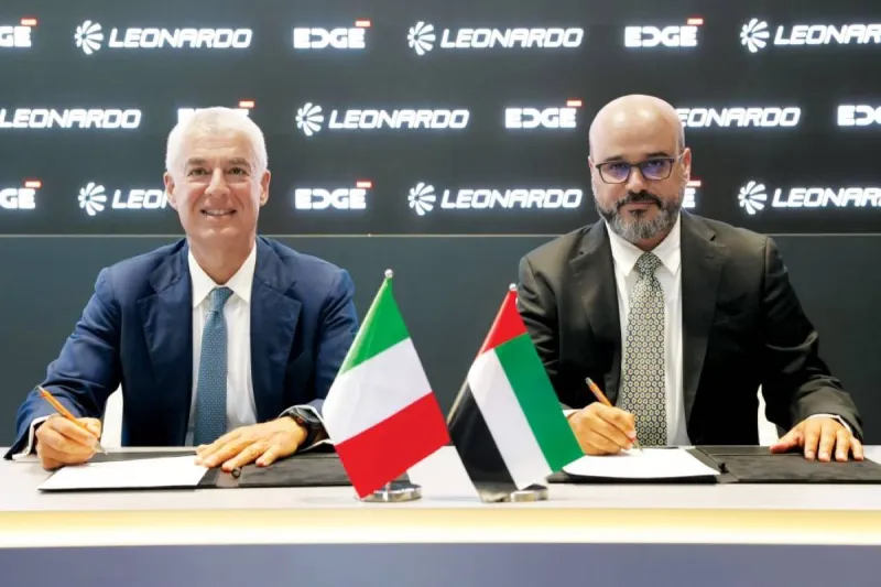 Representatives of EDGE Group and Leonardo at the signing of their joint venture agreement for advanced defence sensor systems.