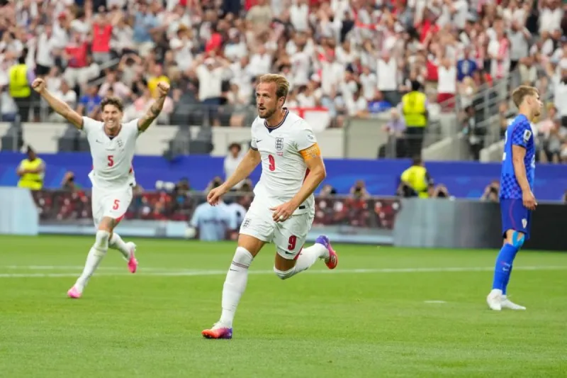 Harry Kane celebrates after scoring for England against Croatia at the 2026 World Cup.