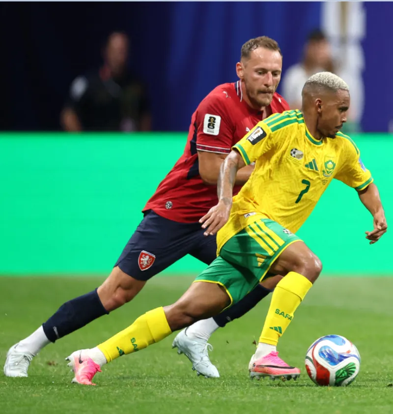Czech Republic and South Africa players contest possession during their 2026 World Cup Group 1 match, which ended 1-1.