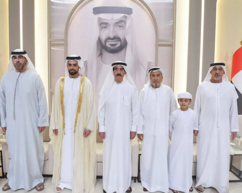 Sheikh Saud bin Rashid Al Mualla, Ruler of Umm Al Quwain, attending the wedding reception of Mohammed Abdulhamid Siddiqui at the Dubai World Trade Centre.